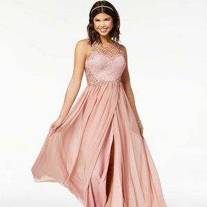 City Studios Embellished Illusion Tulip Gown Misty Pink Size 9